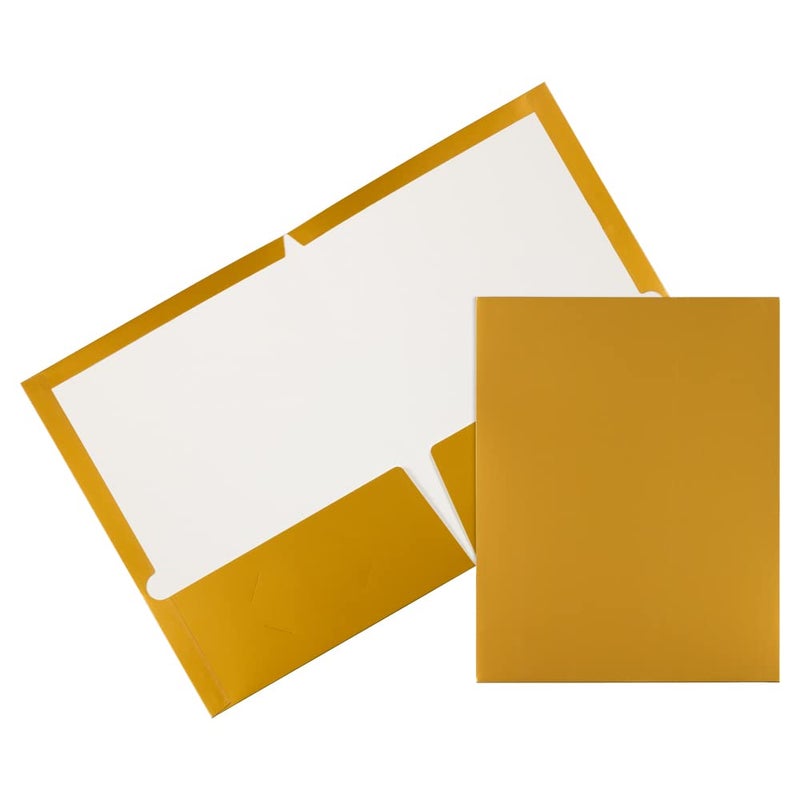 JAM Paper مجلدات مدرسية لامعة مزدوجة الجيب من JAM PAPER - حجم رسالة - ذهب لامع - عبوة 50/صندوق - Image 1